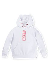 Kids' cotton-blend hoodie with marker-style logos, White