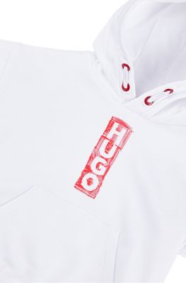 Kids' cotton-blend hoodie with marker-style logos, White
