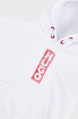 Kids' cotton-blend hoodie with marker-style logos, White