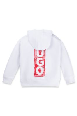 Kids' cotton-blend hoodie with marker-style logos, White