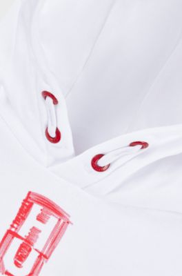 Kids' cotton-blend hoodie with marker-style logos, White