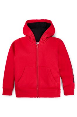Kids' cotton-blend zip-up hoodie with logo print, Red