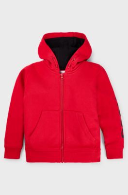 Kids' cotton-blend zip-up hoodie with logo print, Red