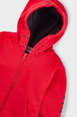 Kids' cotton-blend zip-up hoodie with logo print, Red