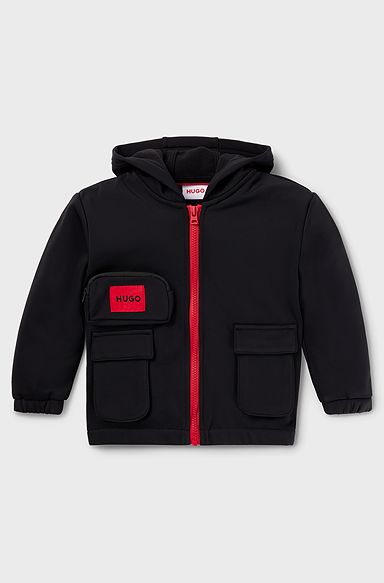 Kids' zip-up hoodie with red logo label, Black
