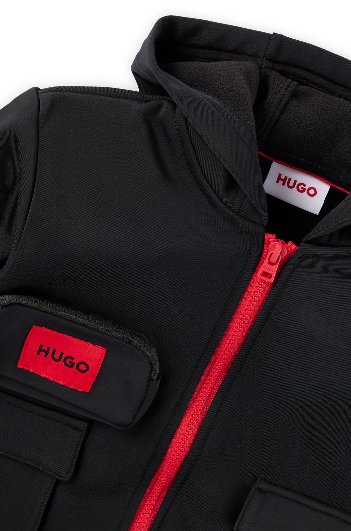 HUGO - Kids-Hoodie mit Reißverschluss und rotem Logo-Etikett