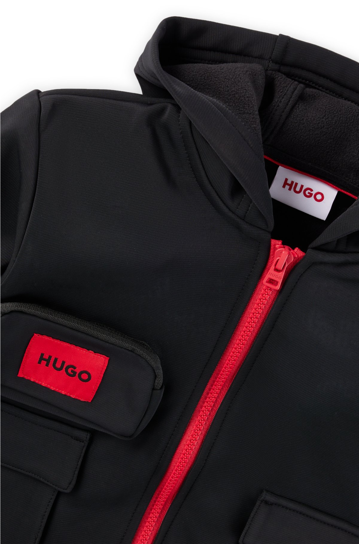 HUGO - Kids-Hoodie mit Reißverschluss rotem und Logo-Etikett