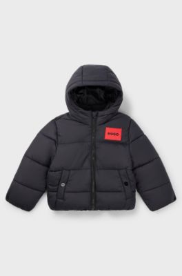 Doudoune d&eacute;perlante pour enfant avec &eacute;tiquette logo rouge, Noir