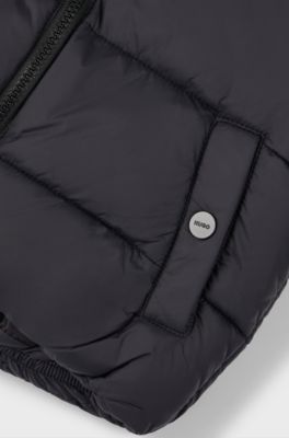 Kids' water-repellent puffer jacket with red logo label, Black