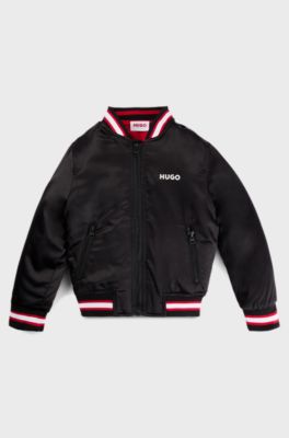 Kids' bomber jacket in stretch satin with double logo, Black