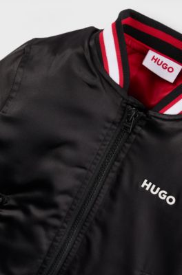 Kids' bomber jacket in stretch satin with double logo, Black