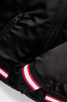 Kids' bomber jacket in stretch satin with double logo, Black