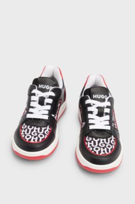 Kids' lace-up trainers with stacked logos, Black