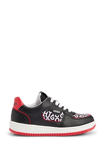 Kids' lace-up trainers with stacked logos, Black
