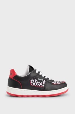 Kids' lace-up trainers with stacked logos, Black