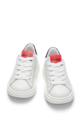 Kids' leather trainers with double logo, White