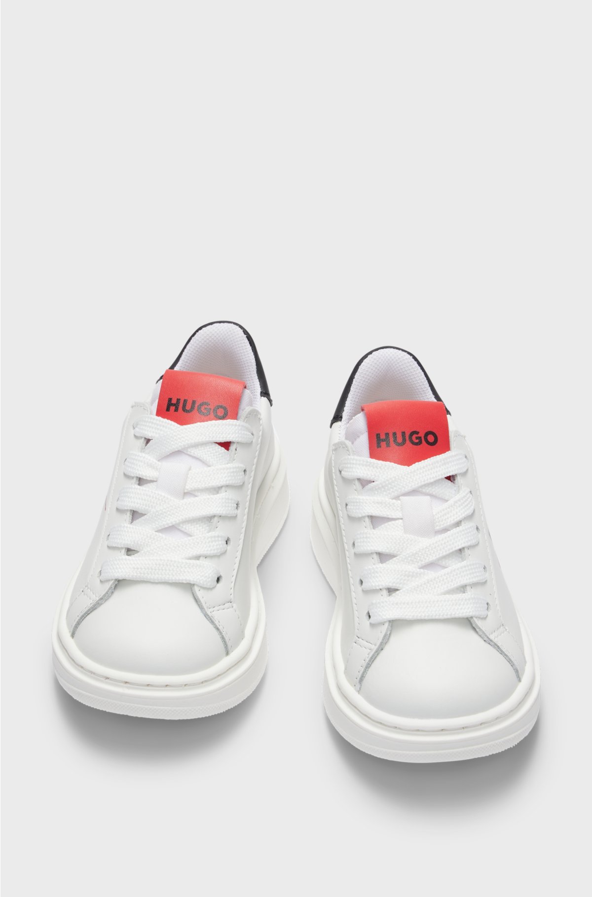 Kids' leather trainers with double logo, White