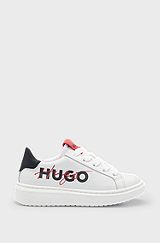 Kids' leather trainers with double logo, White