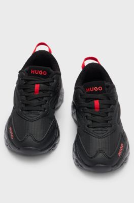 Kids' logo trainers in faux leather and ripstop fabric, Black
