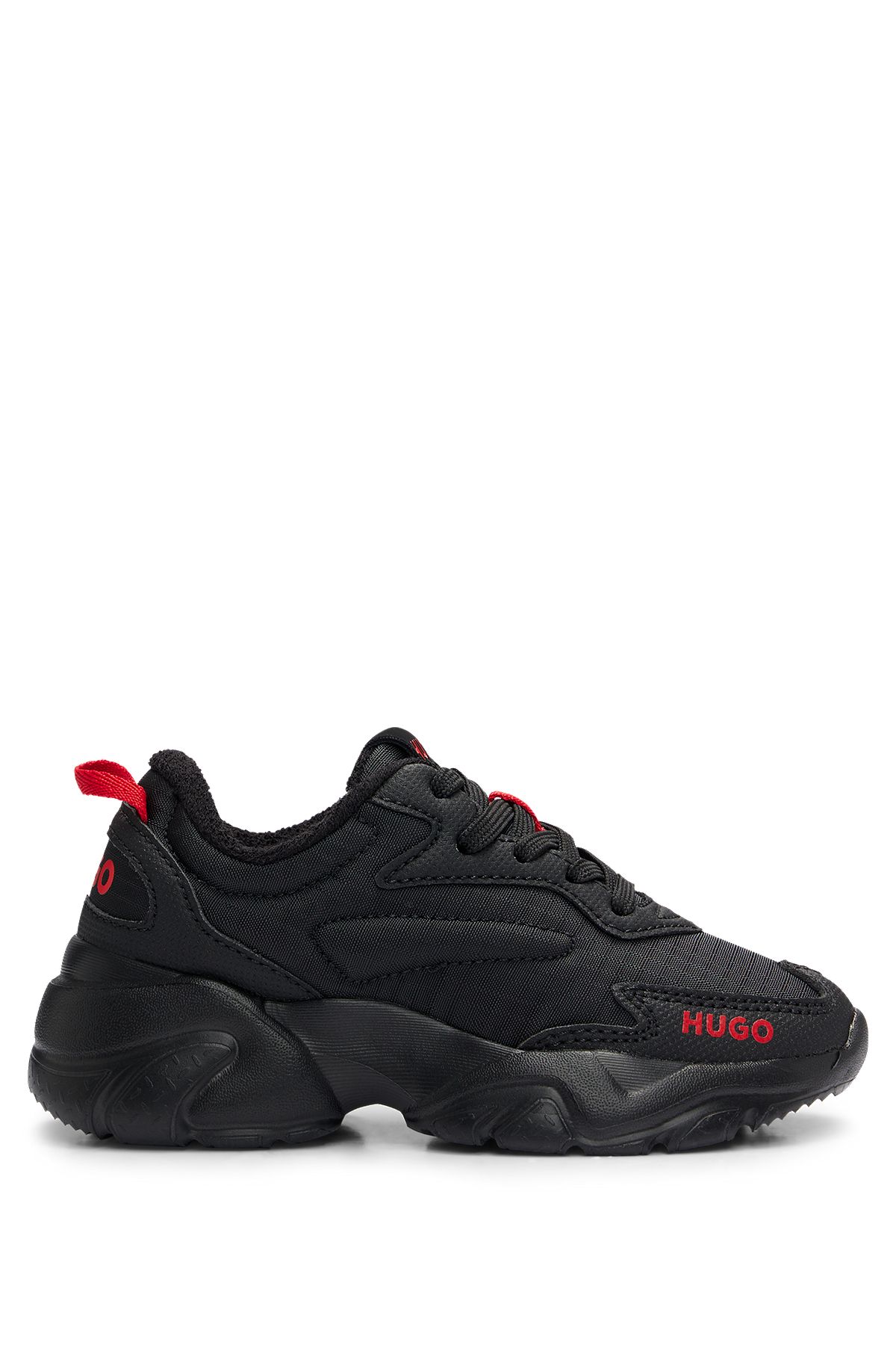 Kids' logo trainers in faux leather and ripstop fabric, Black