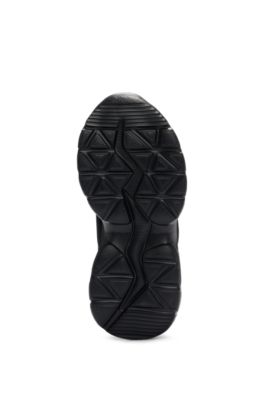 Kids' logo trainers in faux leather and ripstop fabric, Black