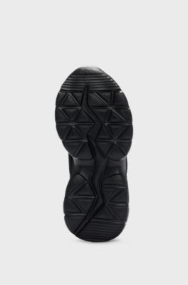 Kids' logo trainers in faux leather and ripstop fabric, Black