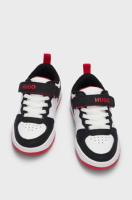 Kids' trainers in faux leather with branded strap, Black