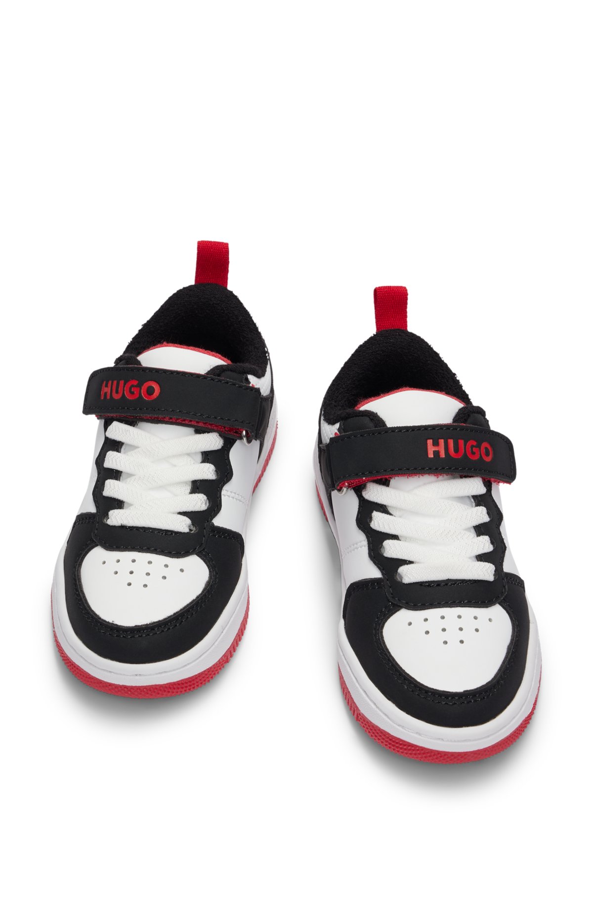 Kids' trainers in faux leather with branded strap, Black