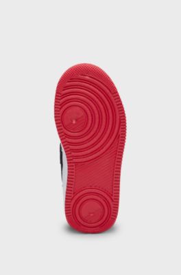 Kids' trainers in faux leather with branded strap, Black