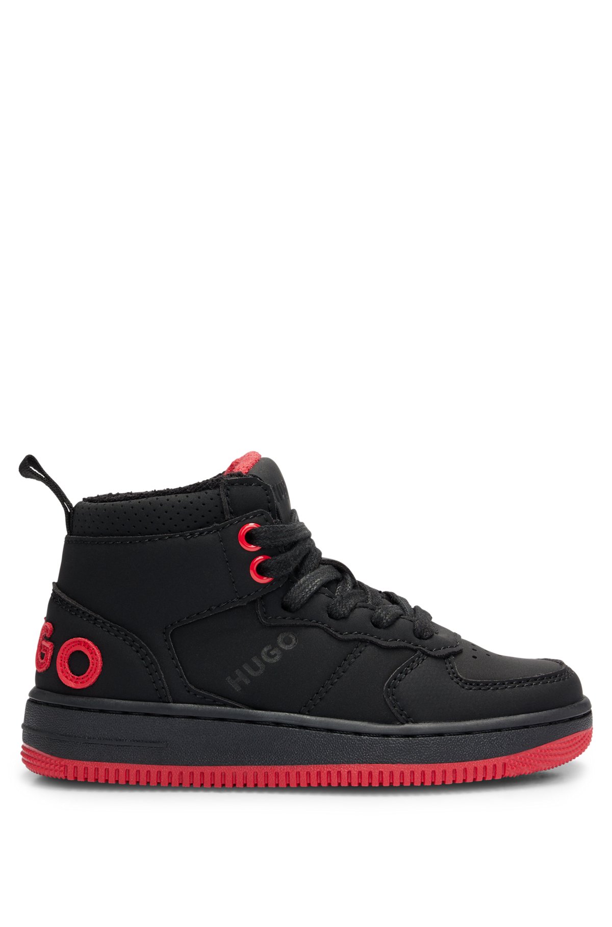 Kids' high-top trainers in faux nubuck leather, Black