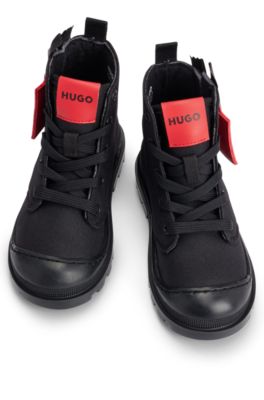 Kids' boots with branded leather zip puller, Black