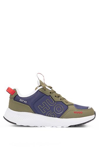 Kids' mixed-material trainers with faux leather, Dark Green