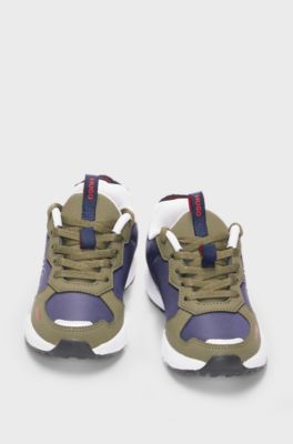 Kids' mixed-material trainers with faux leather, Dark Green