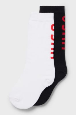 Kids' two-pack of regular-length socks with logos, Black