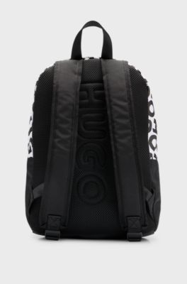 Kids' backpack with printed branding and red logo label, Patterned