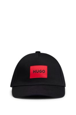 Kids' cap in cotton twill with red logo label, Black