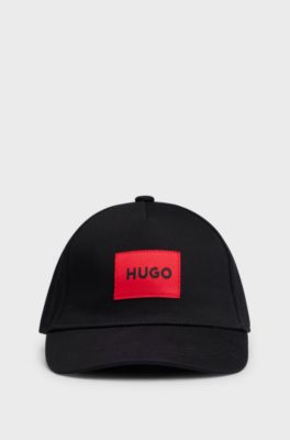 Kids' cap in cotton twill with red logo label, Black