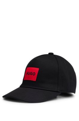 Kids' cap in cotton twill with red logo label, Black