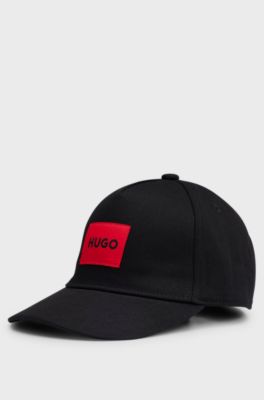 Kids' cap in cotton twill with red logo label, Black