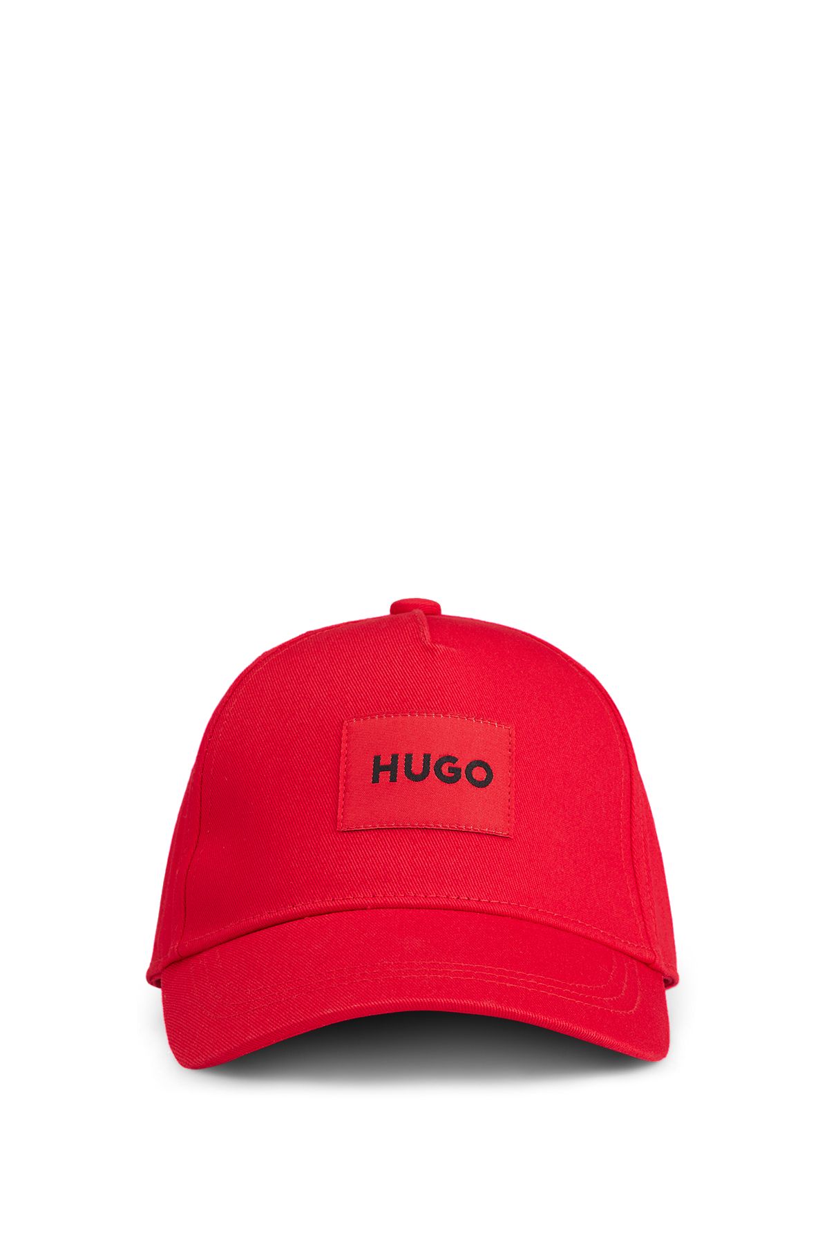 Kids' cap in cotton twill with red logo label, Red