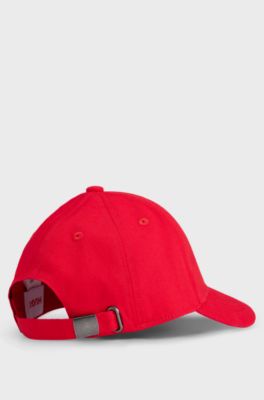 Kids' cap in cotton twill with red logo label, Red