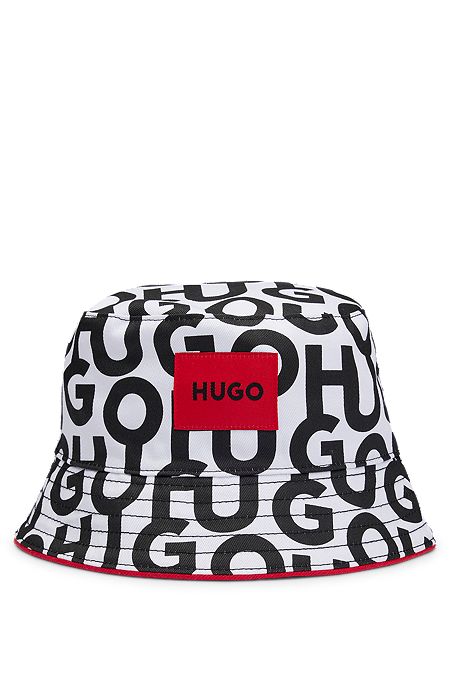 Kids' reversible bucket hat in cotton with logo details, Patterned