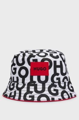 Kids' reversible bucket hat in cotton with logo details, Patterned