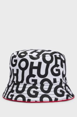Kids' reversible bucket hat in cotton with logo details, Patterned