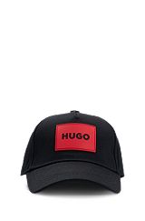 Gorra de sarga de algodón con etiqueta con logo roja para niños, Negro