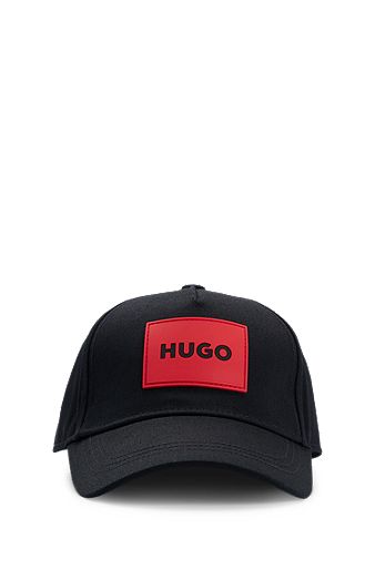Kids' cap in cotton twill with red logo label, Black