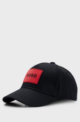 Kids' cap in cotton twill with red logo label, Black