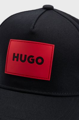 Kids' cap in cotton twill with red logo label, Black