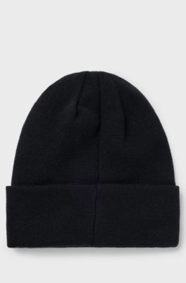 Kids' beanie hat with red logo label, Black