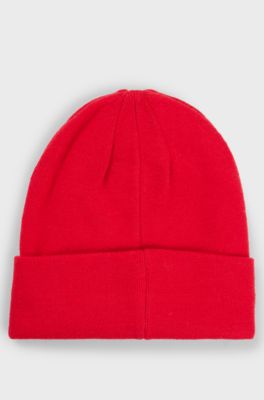 Kids' beanie hat with red logo label, Red
